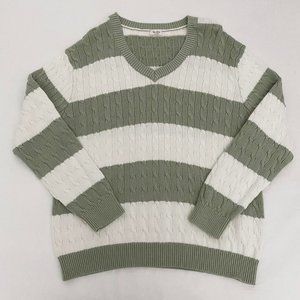 Brandy Melville Nikki Striped Sage Green/White Striped Sweater
